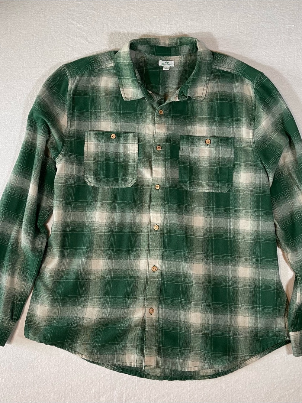 dip Men’s Green Plaid Flannel Long-Sleeve Shirt - Casual Men's Button-Up Size L